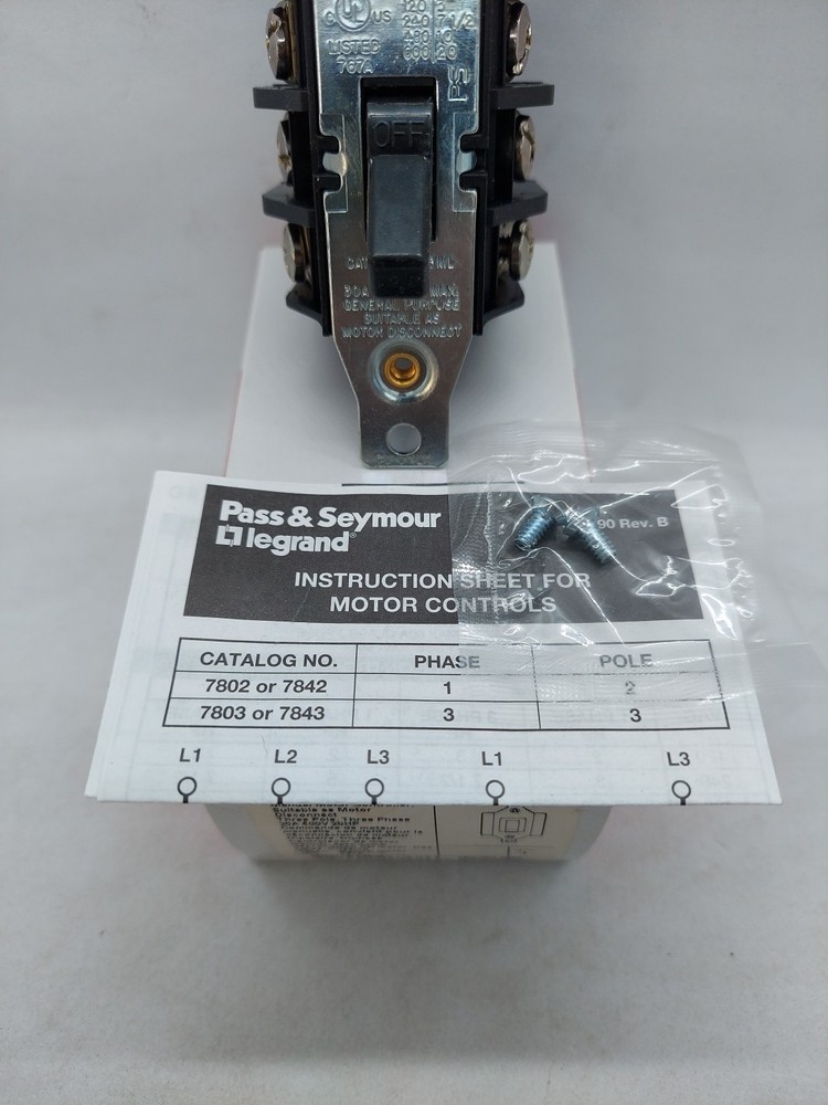 Legrand 7803MD Pass & Seymour Manual Controller Switch, 3-Phase, 3-Pole,