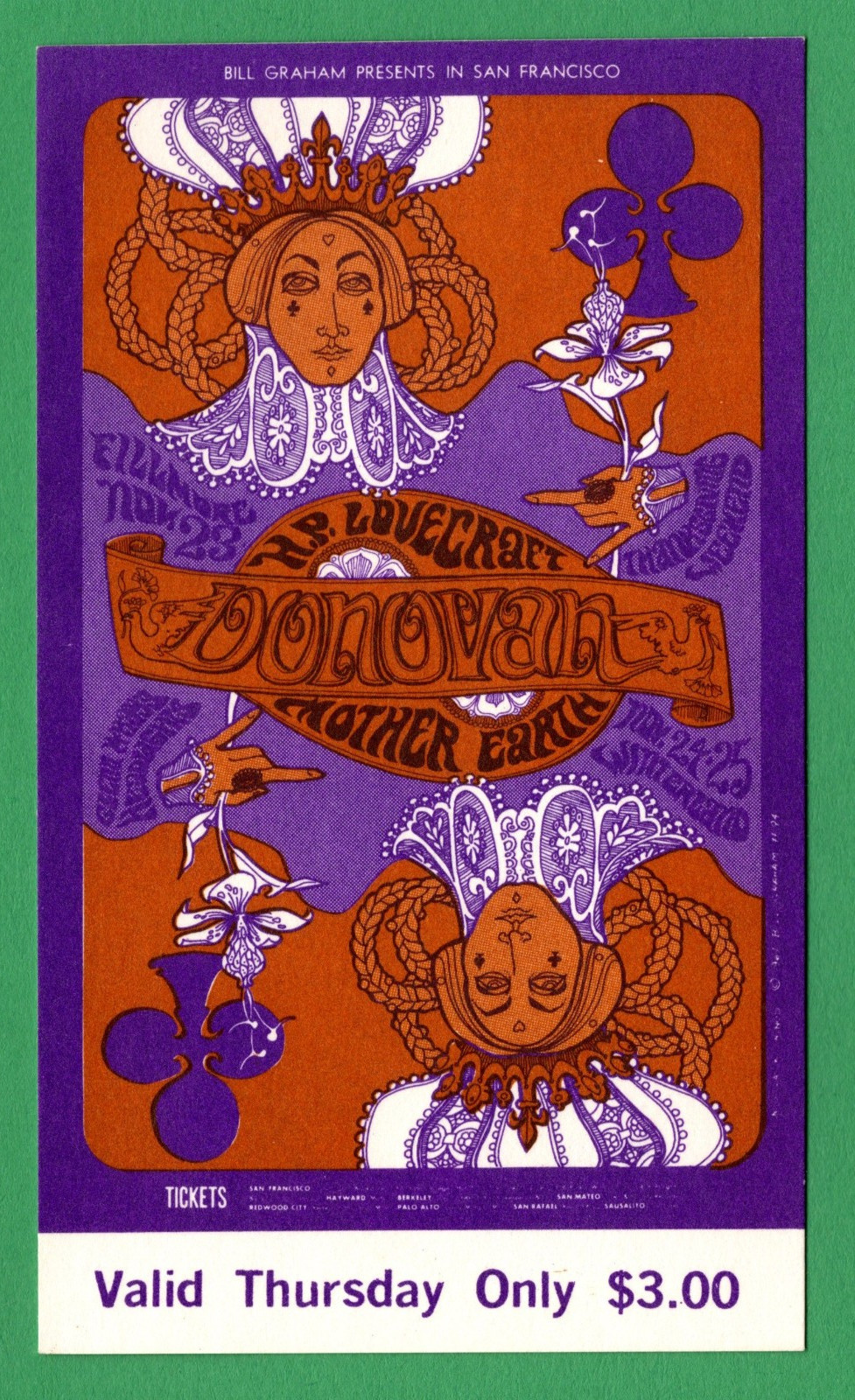 DonoVan Mother Earth BG94 BiLL Graham FiLLmore ThurSdaY 1967 Ticket