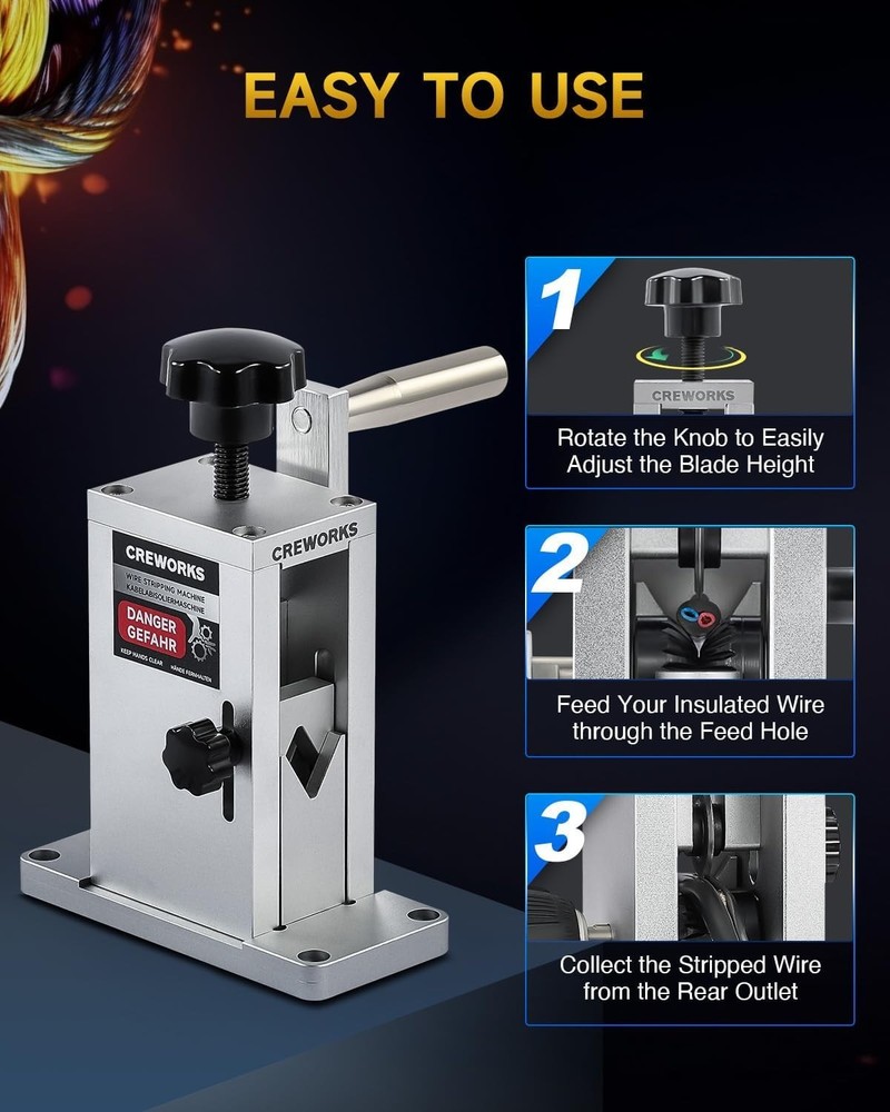 Patented Manual Wire Stripper Machine - Drill Powered with Adjustable Feed Hole