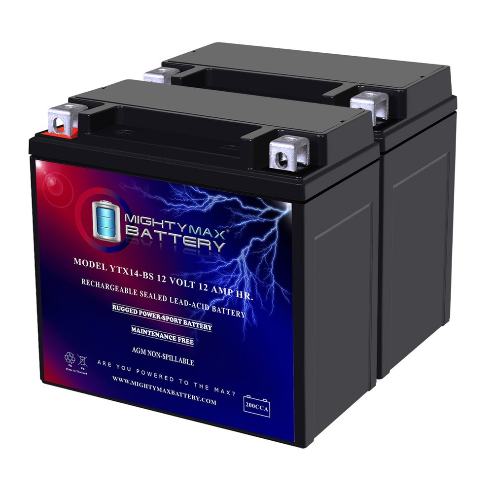 Mighty Max YTX14-BS Replacement Battery Compatible with UTV, 4 Wheeler - 2 Pack