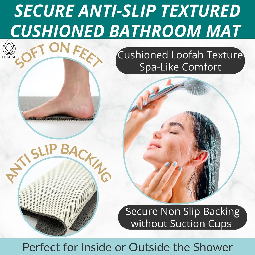 Anti Slip Shower Mat - Non Mats for 47" x 24" (Rectangular), Grey