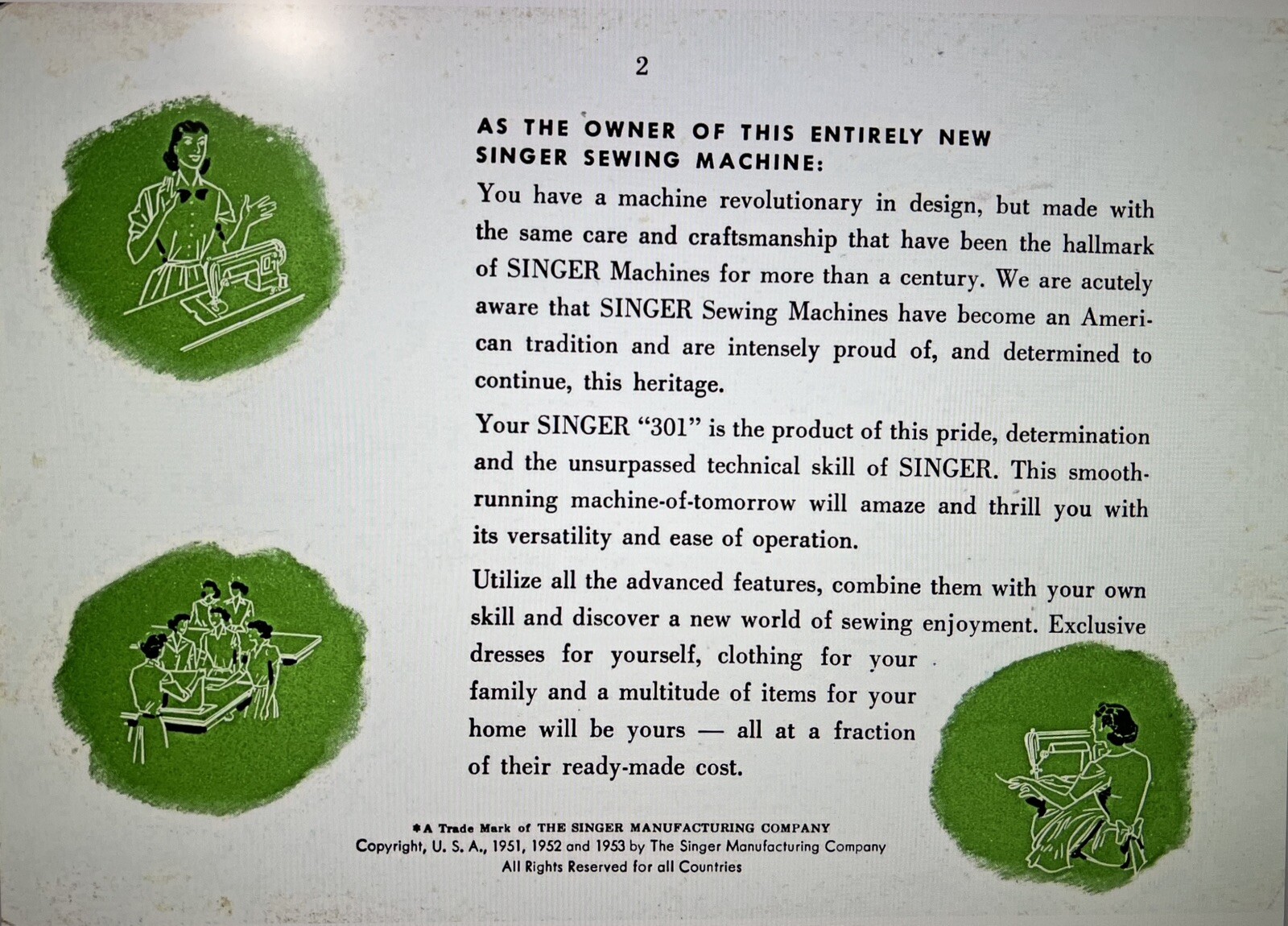 Rare Large Deluxe-Edition Instructions Manual for Singer 301 301A Sewing Machine