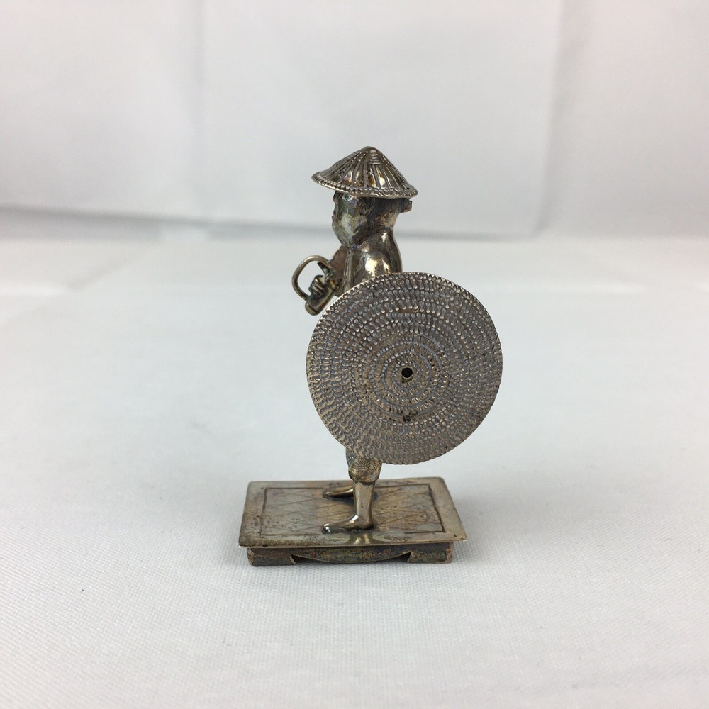 Antique Solid Silver Chinese Export Soldier Sword & Shield Signed N.M Figure