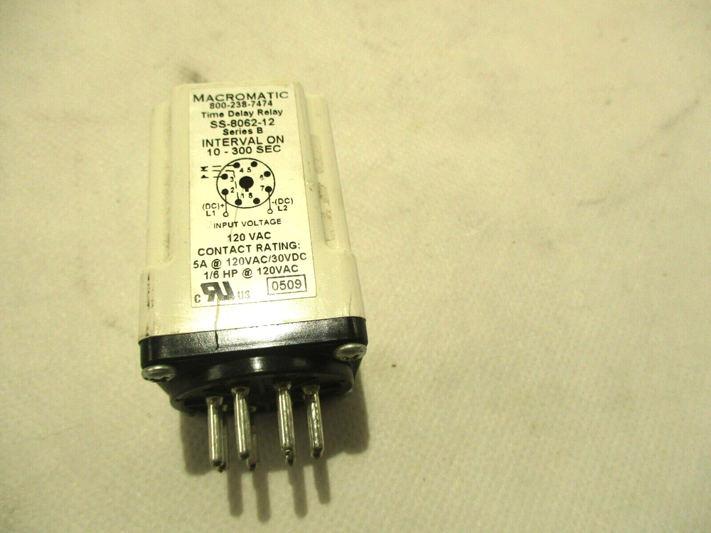 MACROMATIC SS-8062-12 TIME DELAY RELAY TIMER 10-300 SEC. 120V