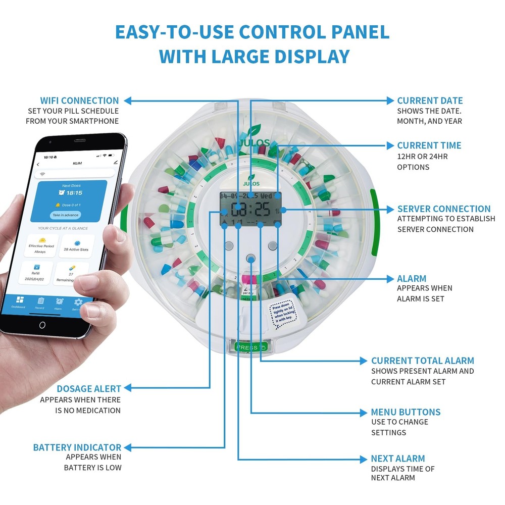 Smart WiFi Automatic Pill Dispenser with Audio/Visual/APP Alerts for Elderly ...