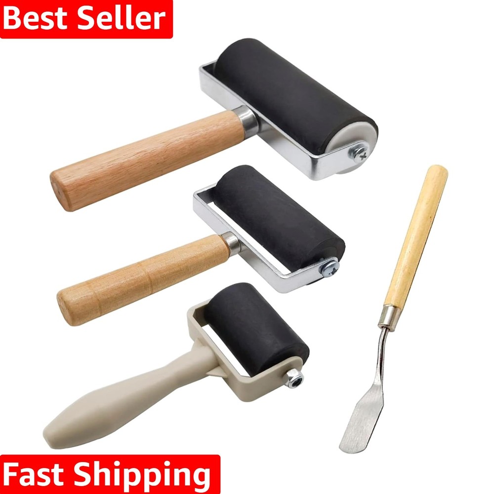 4 Pack Rubber Roller - Brayer Rollers with 3 Size for Crafting Brayer Rollers...