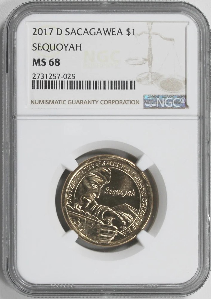 2017 D Sacagawea Sequoyah Dollar NGC MS 68