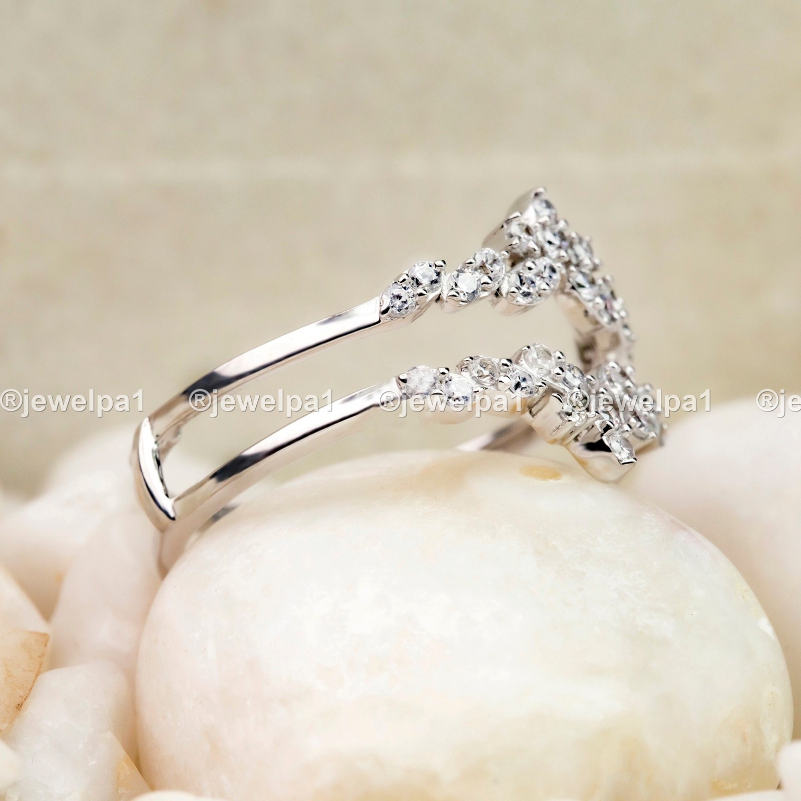 Solid 14K White Gold Moissanite Enhancer Guard Wedding Band Round Cut 1.15 Carat