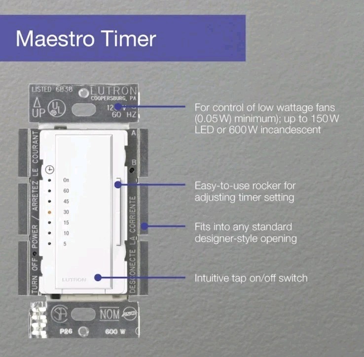 Lutron Maestro MA-T51MNH-WH Timer Switch Single Pole/Multi-location - White