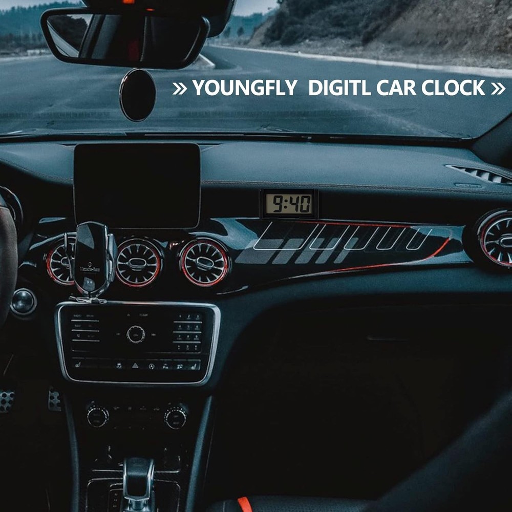 Compact Battery-Operated Digital Dashboard Clock with Stopwatch Function – Black