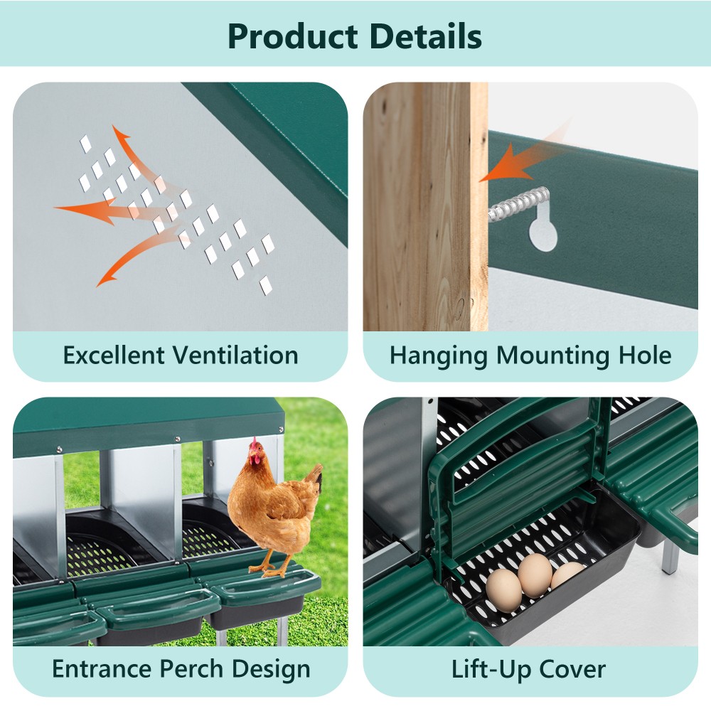 Nesting Boxes 3 Holes Chicken Nesting Boxes W Legs Lid Cover