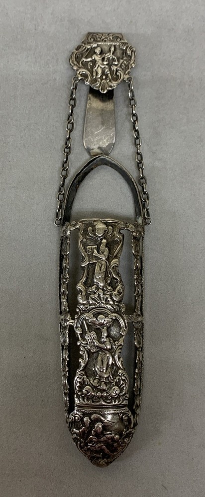 Antique Victorian Intricate Silver Chatelaine For Eyeglasses Or Spectacles