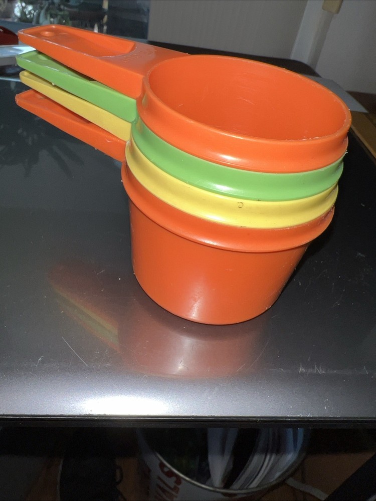 4 Tupperware Stacking Nesting Measuring Cups 1/3, 1/2, 2/3, 3/4” Rainbow