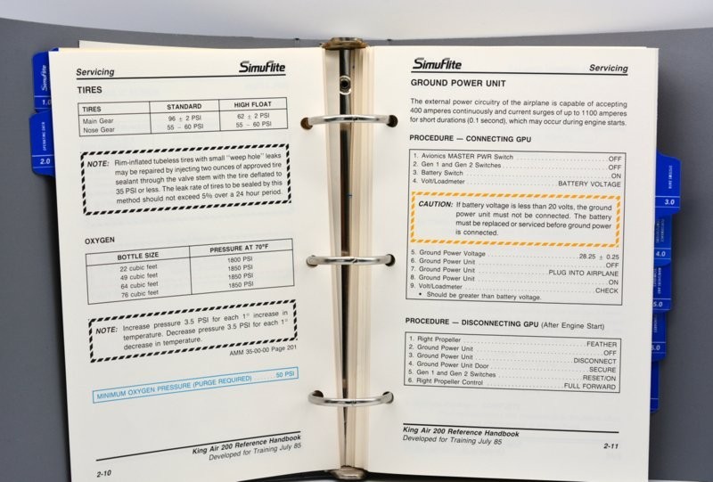 SIMUFLITE KING AIR 200 REFERENCE HANDBOOK, 1985