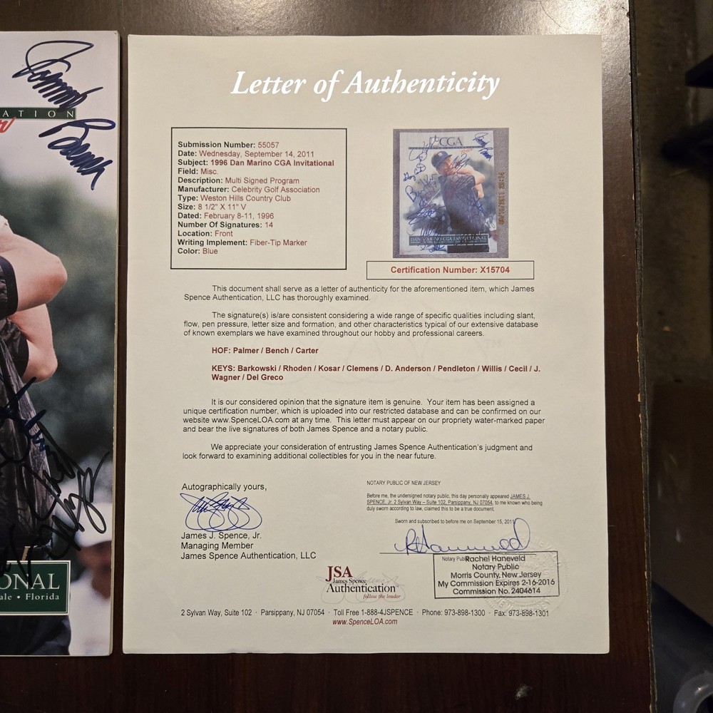 Johnny Bench Gary Carter Jim Palmer w/ Others Multi Signed Program JSA Certified