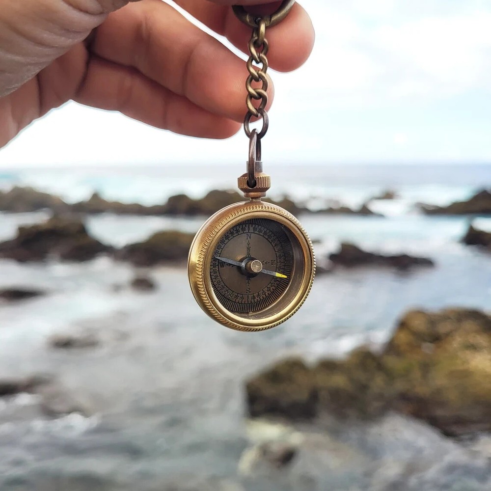 Compass Keychain - Personalized Compass - Engraved Compass - Brass Compass