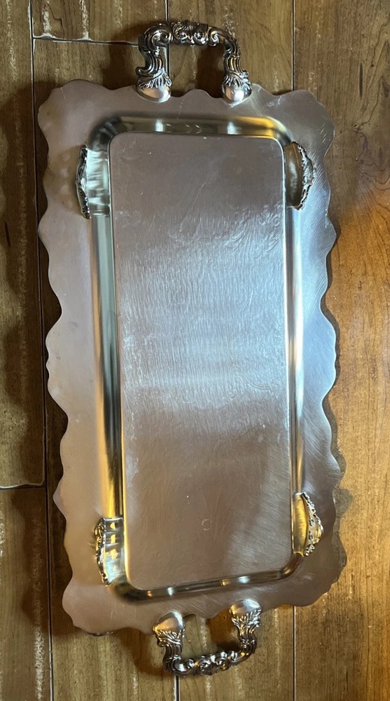 Vintage Rectangular Heavy Footed Leonard Silverplate Butlers Serving Tray 25”