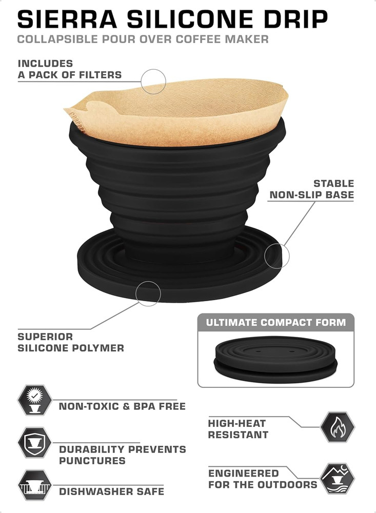 Sierra Collapsible Coffee Pour over Dripper — Camping Coffee Filter — Includes