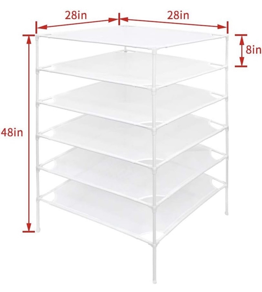 Growsun Stackable 6-Layer Mesh Drying Rack White Plastic 28x28x48 in