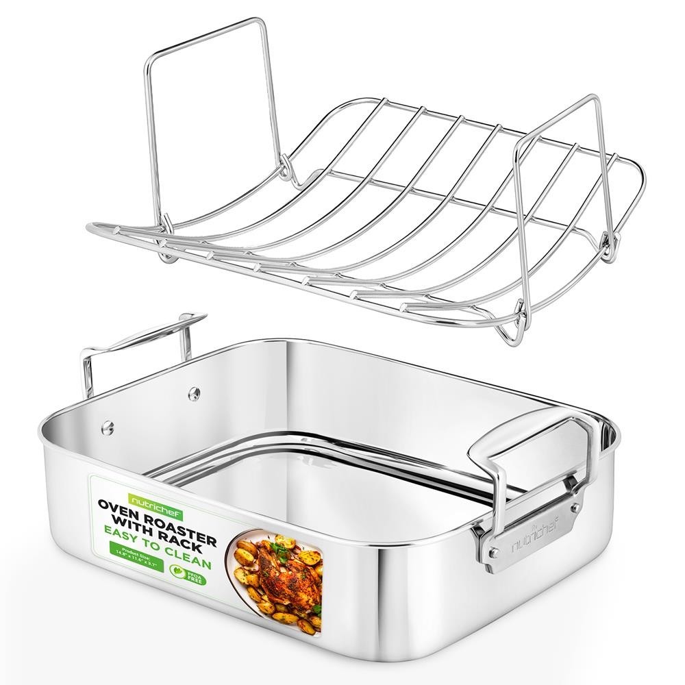 NutriChef Roasting Pan / Roaster with Polished Rack and Cast Handle