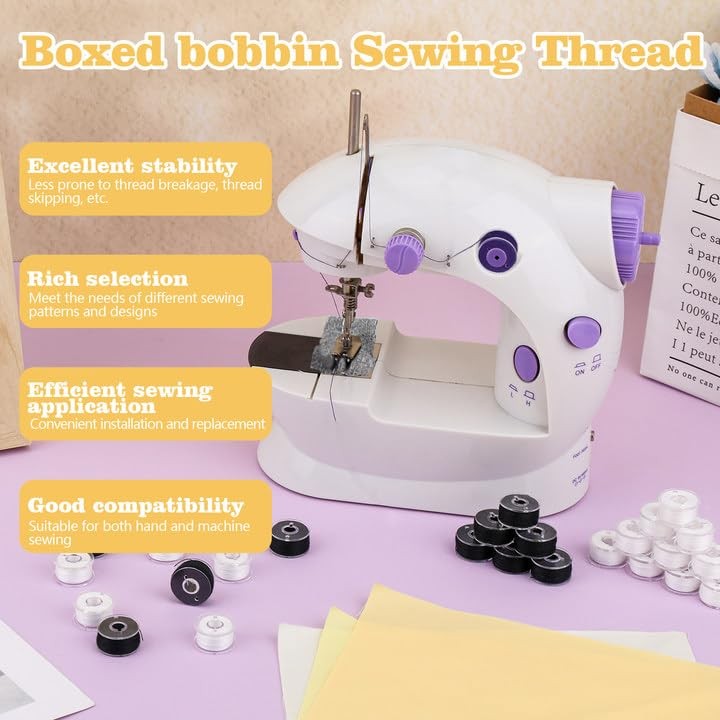 Sewing Thread Kit, 25 Pcs Thread and Bobbin Set Sewing Machine Black+White