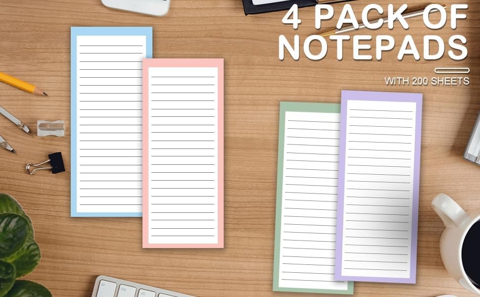 4 Pack Magnetic Notepads for 4 Pack×50 Sheets, Simple style