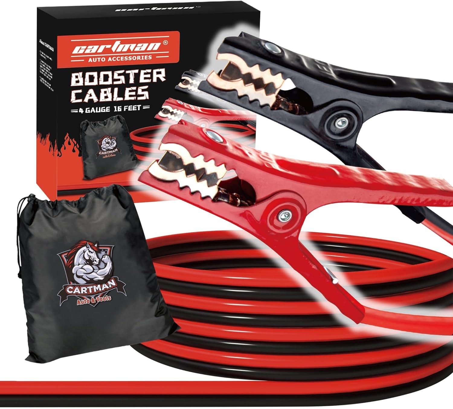 CARTMAN 4 Gauge 16 Feet Jumper Cables 300AMP Heavy Duty Open Box