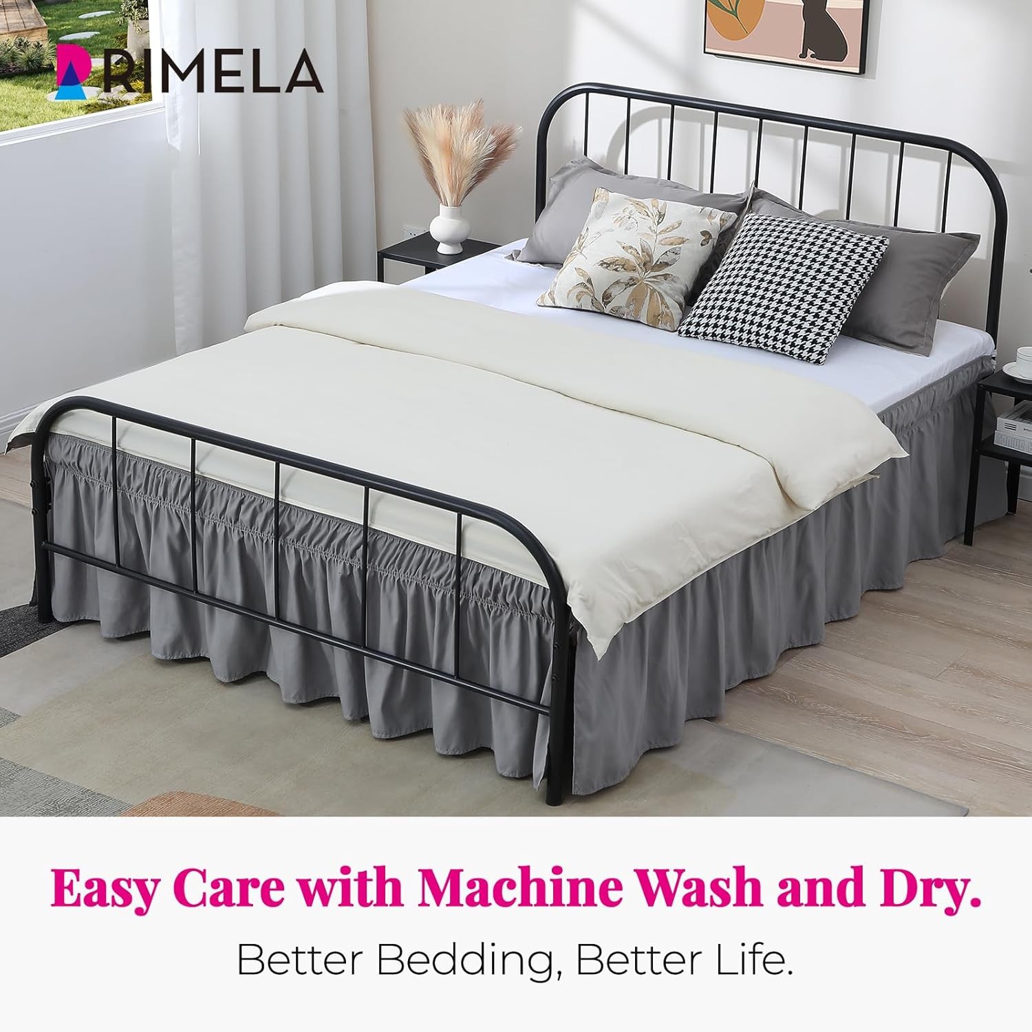 Grey Bed Skirts with Split Corners Queen Size 15 Inch Drop,Elastic Bed Skirting