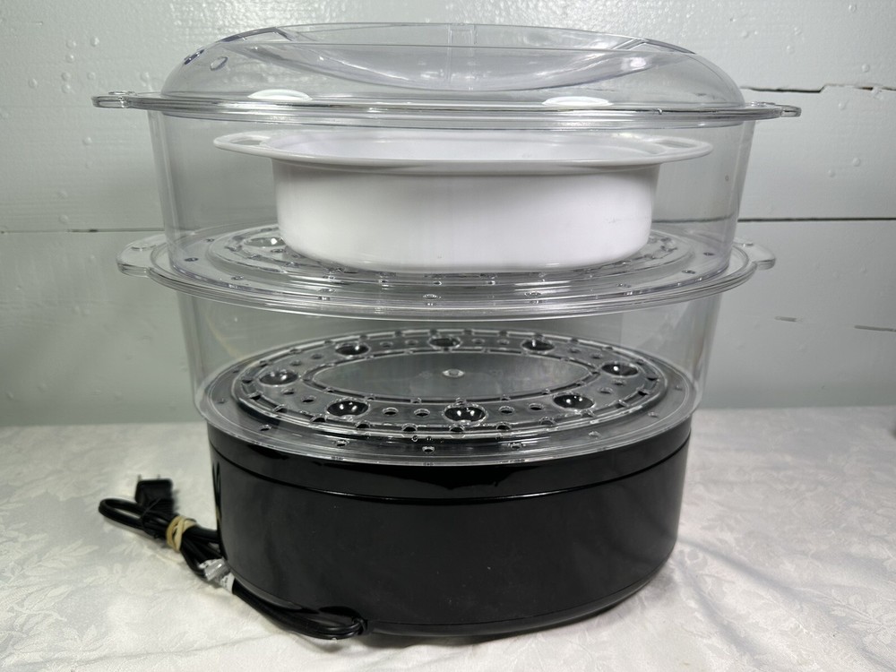 BELLA Two Tier Food Steamer with Dishwasher Safe Lids and Stackable Baskets