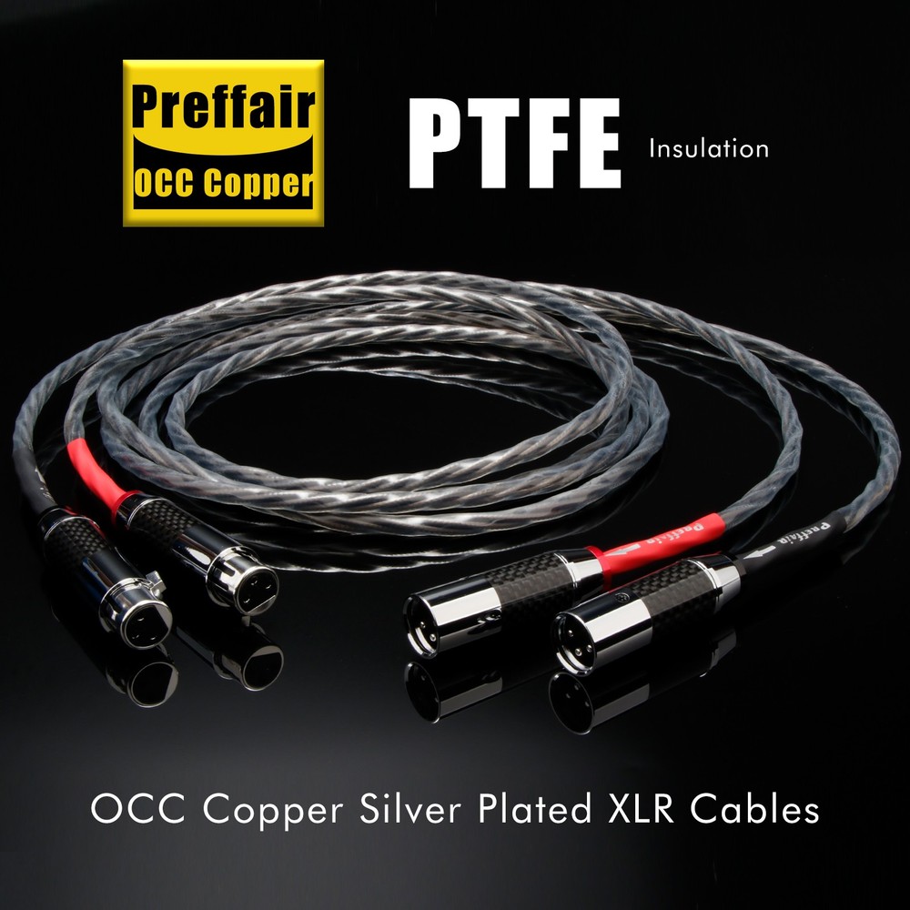 Pair OCC Copper Silver Plated 2XLR Balanced Cables PTFE Insulation