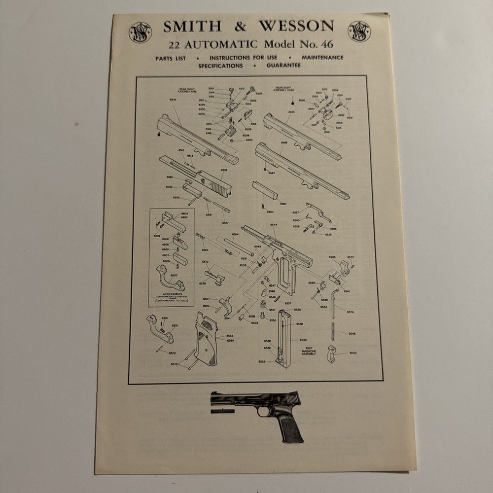 Factory Original Smith & Wesson Model 46 Manual S&W 22 Automatic