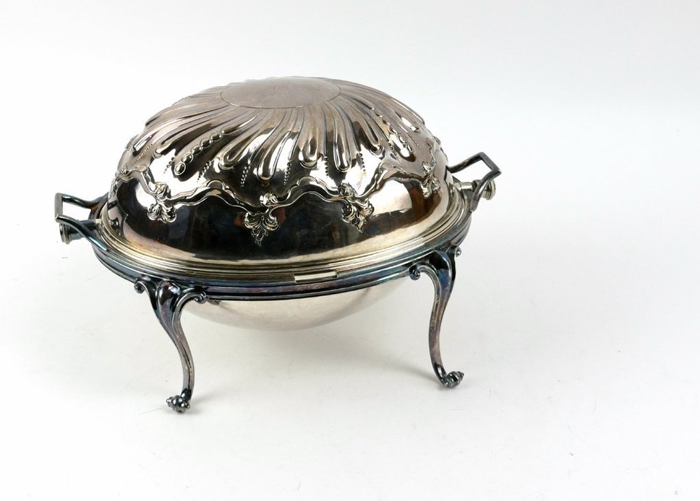 Vintage Four-Footed, Silver-Plated Roll-Top Serving Dish