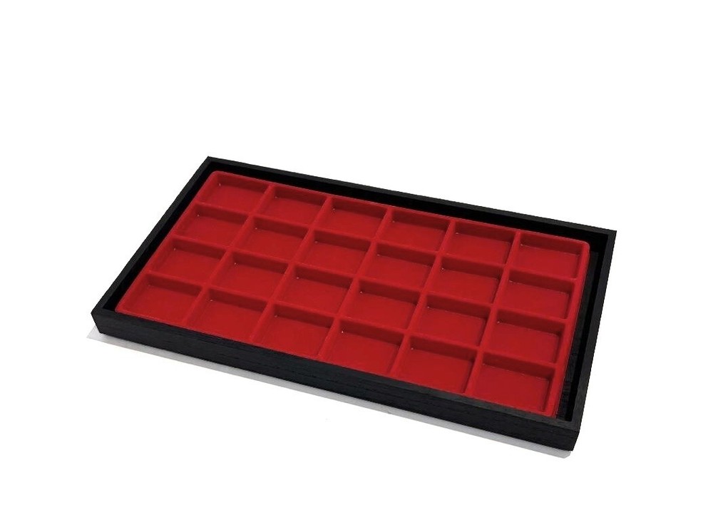 Coins Relic Jewelry Red 24 Space Liner Display Stackable Black Plastic Tray
