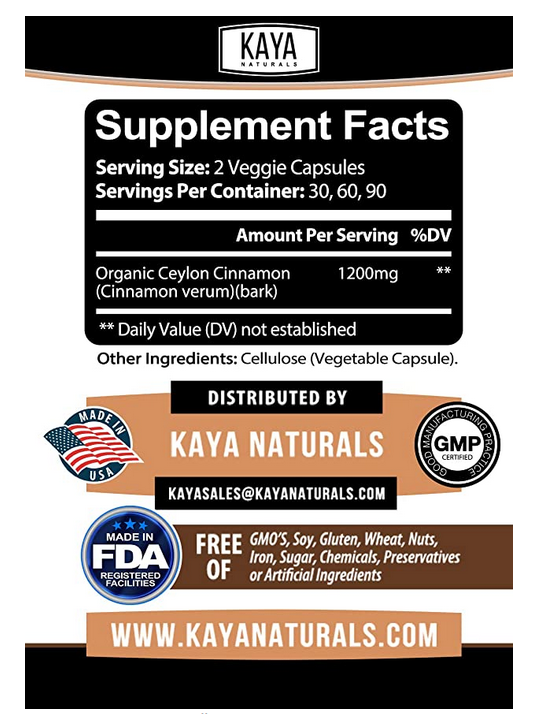 True Organic Ceylon Cinnamon Capsules 1200mg Highest Potency Blood Sugar Support