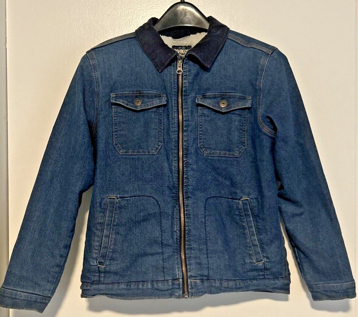 Oshkosh B’gosh Youth Girls Size 14 Full Zip Denim Lined Jacket w/Corduroy Collar