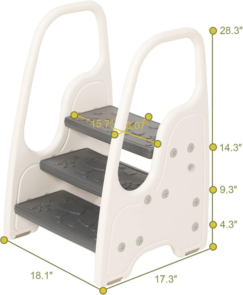 3-Step Kids Stool with Handle - Adjustable, Portable - Toddler & Children