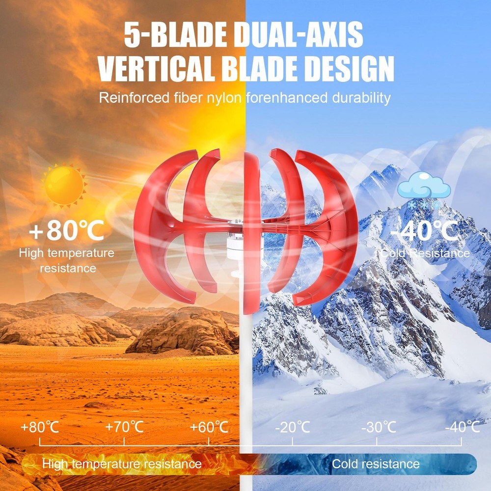 1200W Vertical Axis Wind Turbine Generator DC 24V Controller Home Windmill Kit-