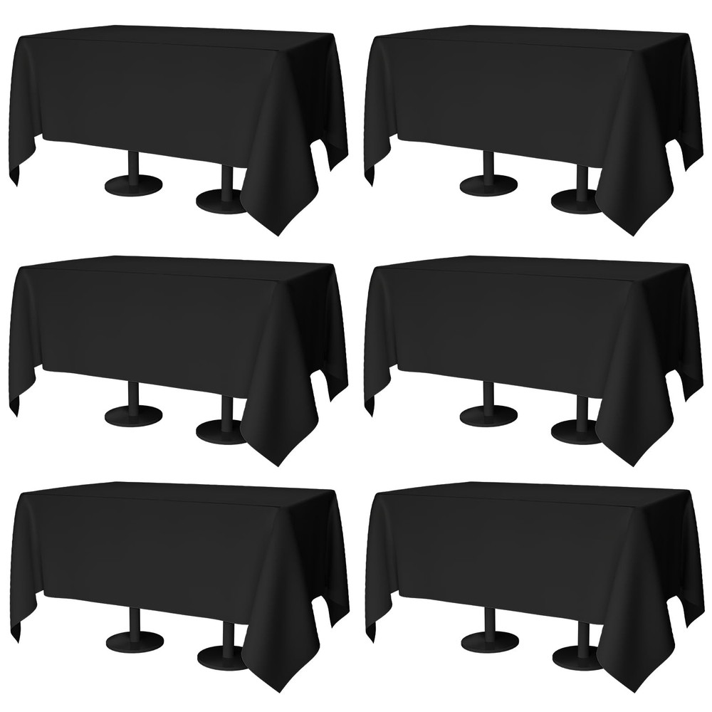 Rectangular Black Table Cloth - 6 Pack Washable Polyester Cover for Dining