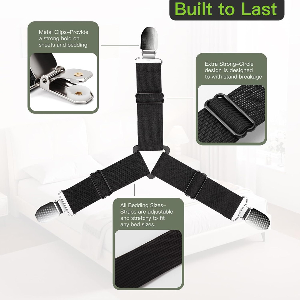 8PCS Adjustable Bed Sheet Holder Straps with Metal Clips