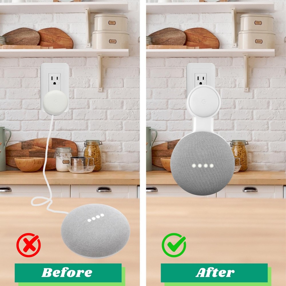 Outlet Wall Mount Holder for Google Nest Mini 2-Pack Space-Saving with Cord ...