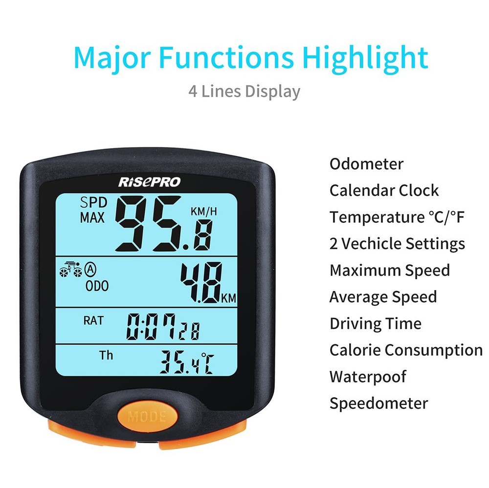 Wireless Bicycle Speedometer Bike Odometer Cycling Multi Function with Backlight