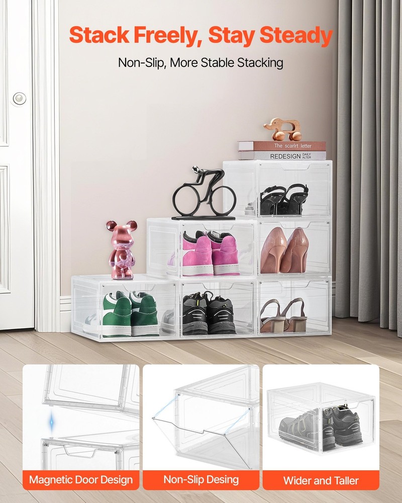 [New]Shoe Storage Boxes,6 Pack Clear Stackable Shoe Boxes Storage Organizers w/M
