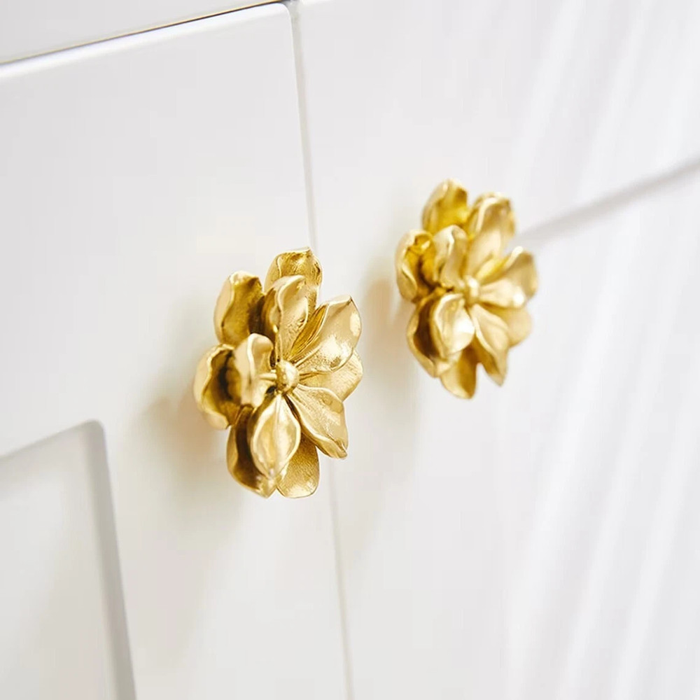 Camellia Flower Brass Knobs Cabinet Knobs Handles Kitchen Pull drawer Knob