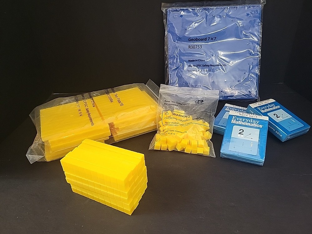 MATH Base Ten Learning Cubes Blocks 141 pc Teaching Blocks Blue Yellow + Bonus