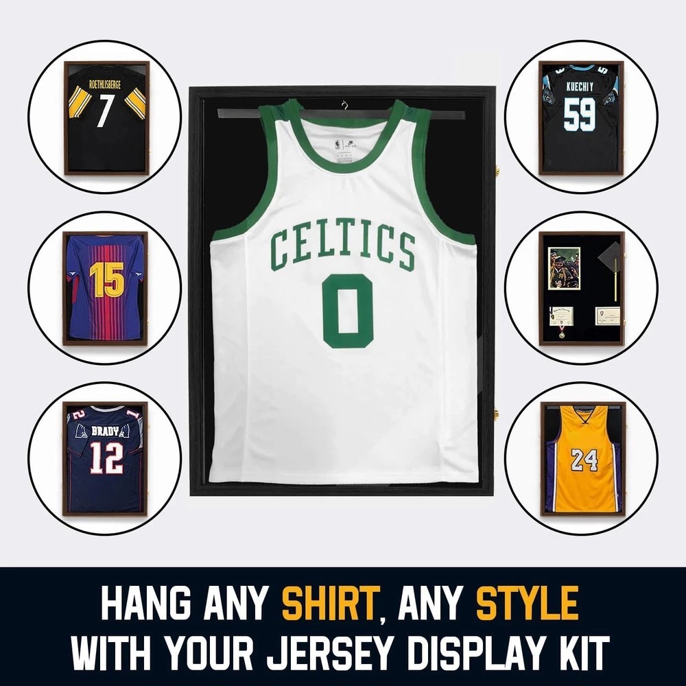 Jersey Frame Shadow Box Display Case w/ UV Acrylic Door for Sports Jerseys Black