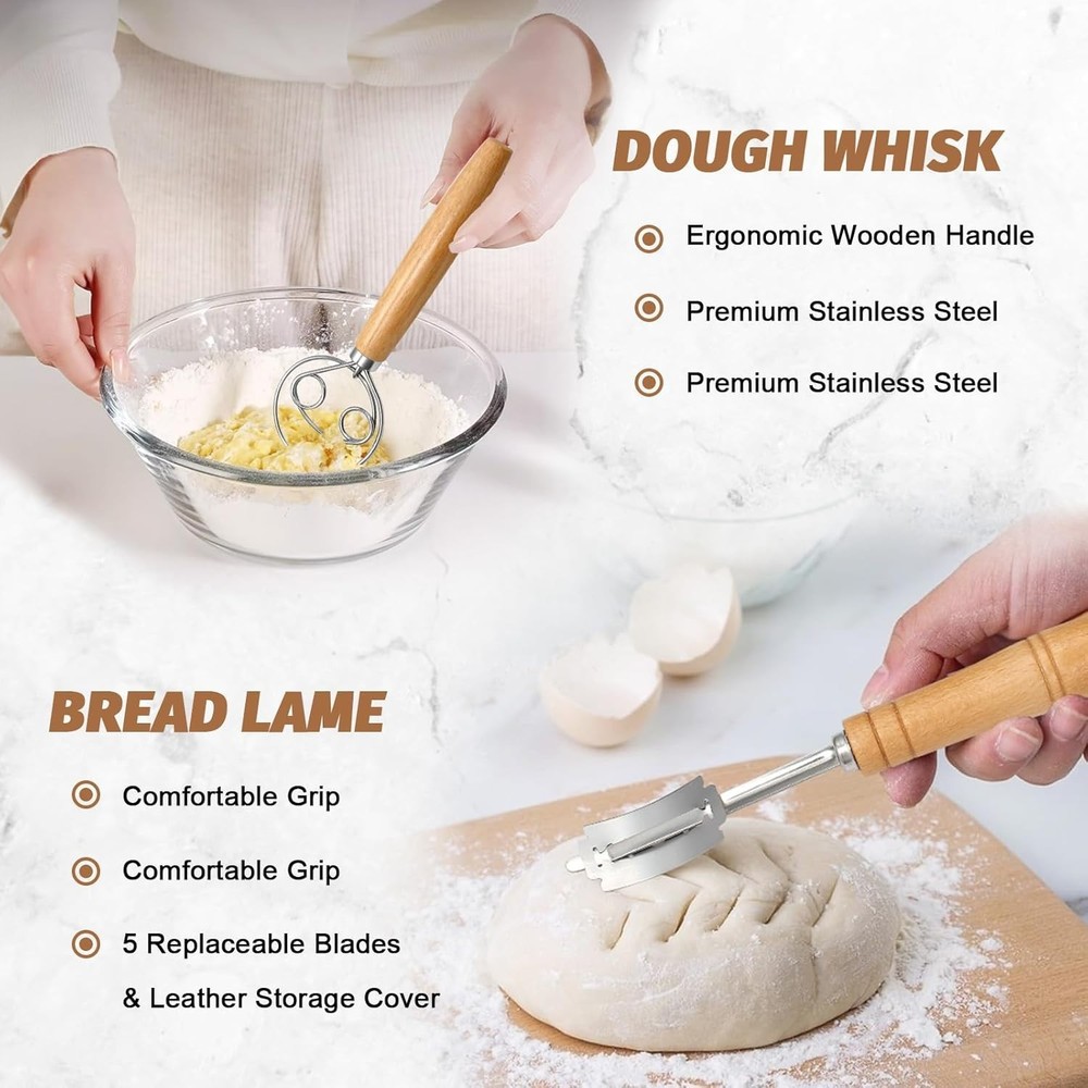 Natural Rattan Sourdough Proofing Baskets with Essential Baking Tools – 9 Pieces