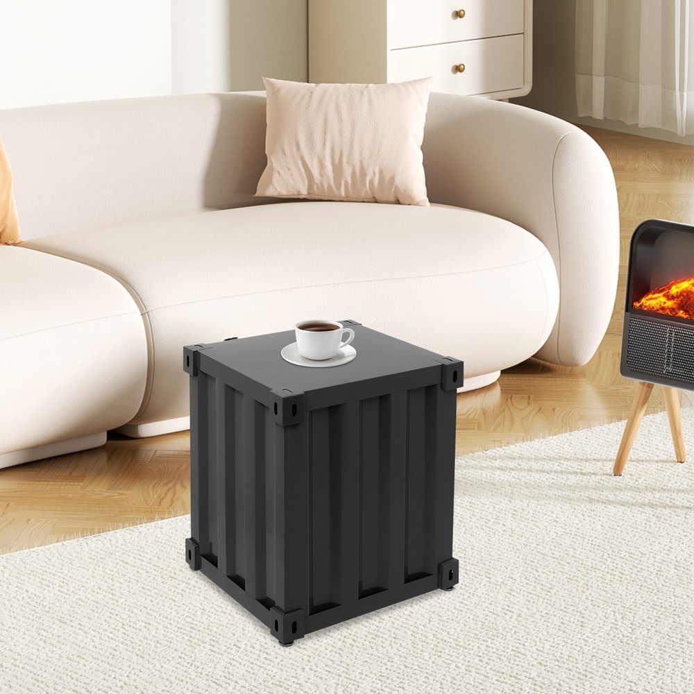 22.05lbs Black Industrial Style Container Cabinet Rectangle Iron Bedside Table