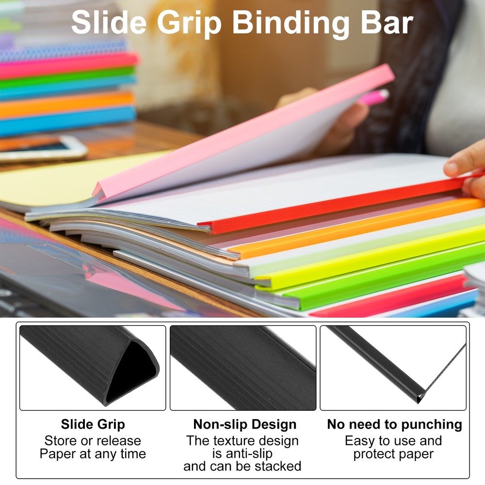 30Pcs Binding Bars, 10mm Binding Bars 70 Sheets Capacity, Black