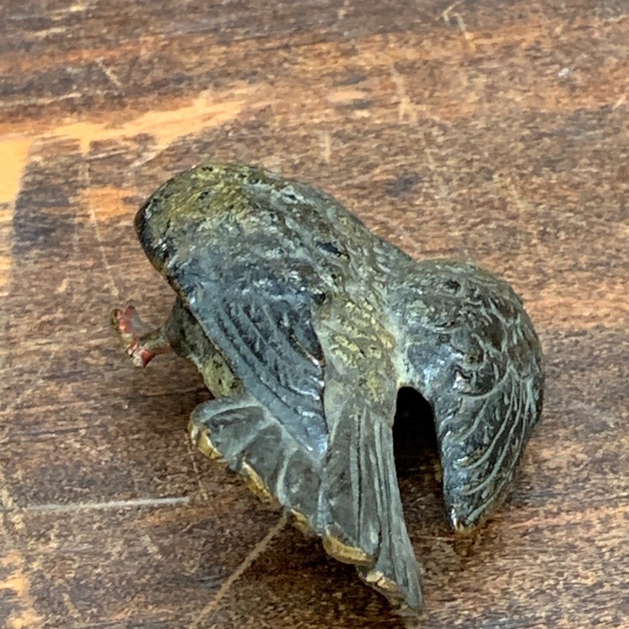 2 Lot Antique Vienna Austrian Cold Painted Bronze Pigeon Bird Figurine Preening