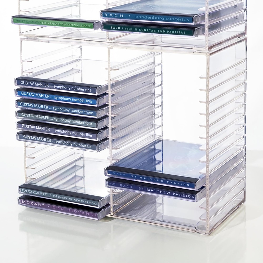 Clear Plastic CD Holder Storage Rack Stacking Tray DVD Disk Case Space Organizer
